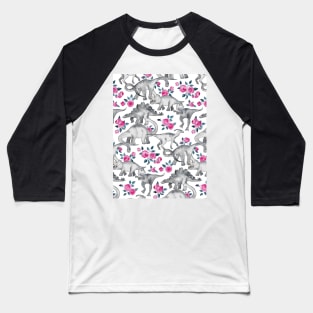 Dinosaurs and Roses – white Baseball T-Shirt